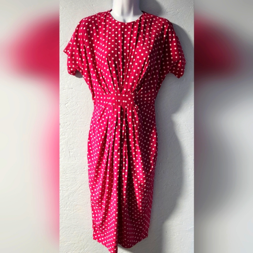 Vintage 1980s Sutton Place Hot Pink Polka Dot Dress - Women's Size 4